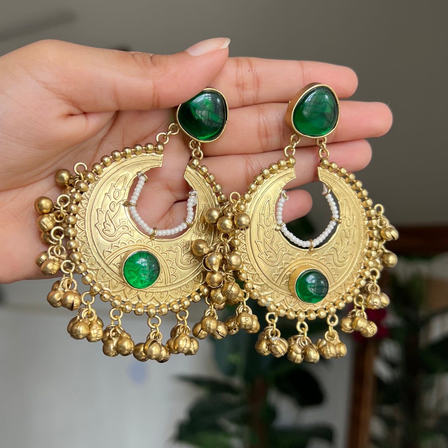 Emerald Chandrika Gold Earrings