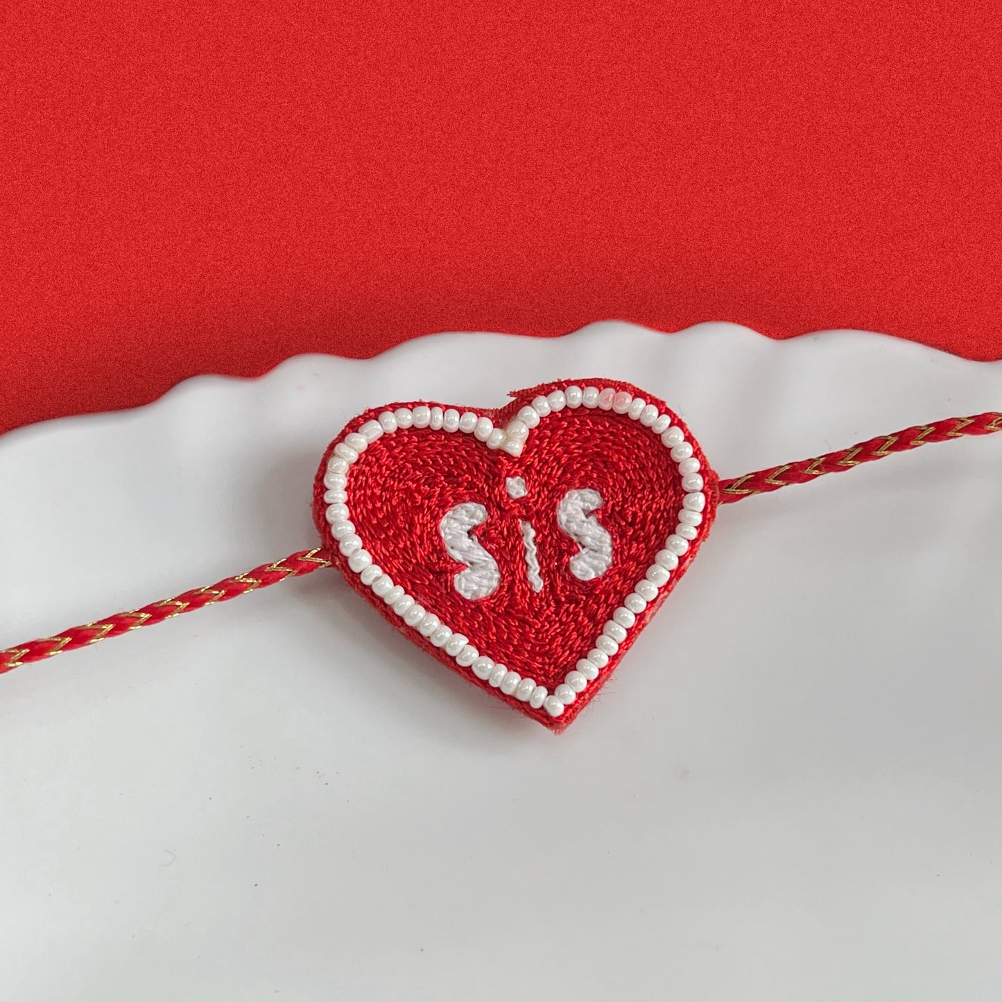 Sis Handmade Beaded Rakhi - Red