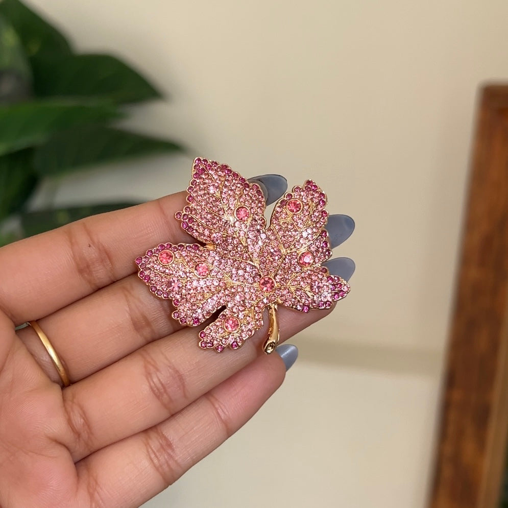 Autumn Leaf Rhinestone Brooch