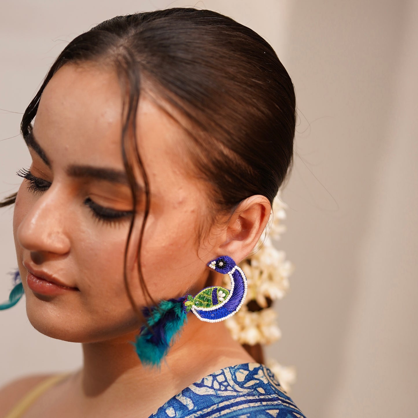 Morni Banke Blue Handmade Beaded Earrings