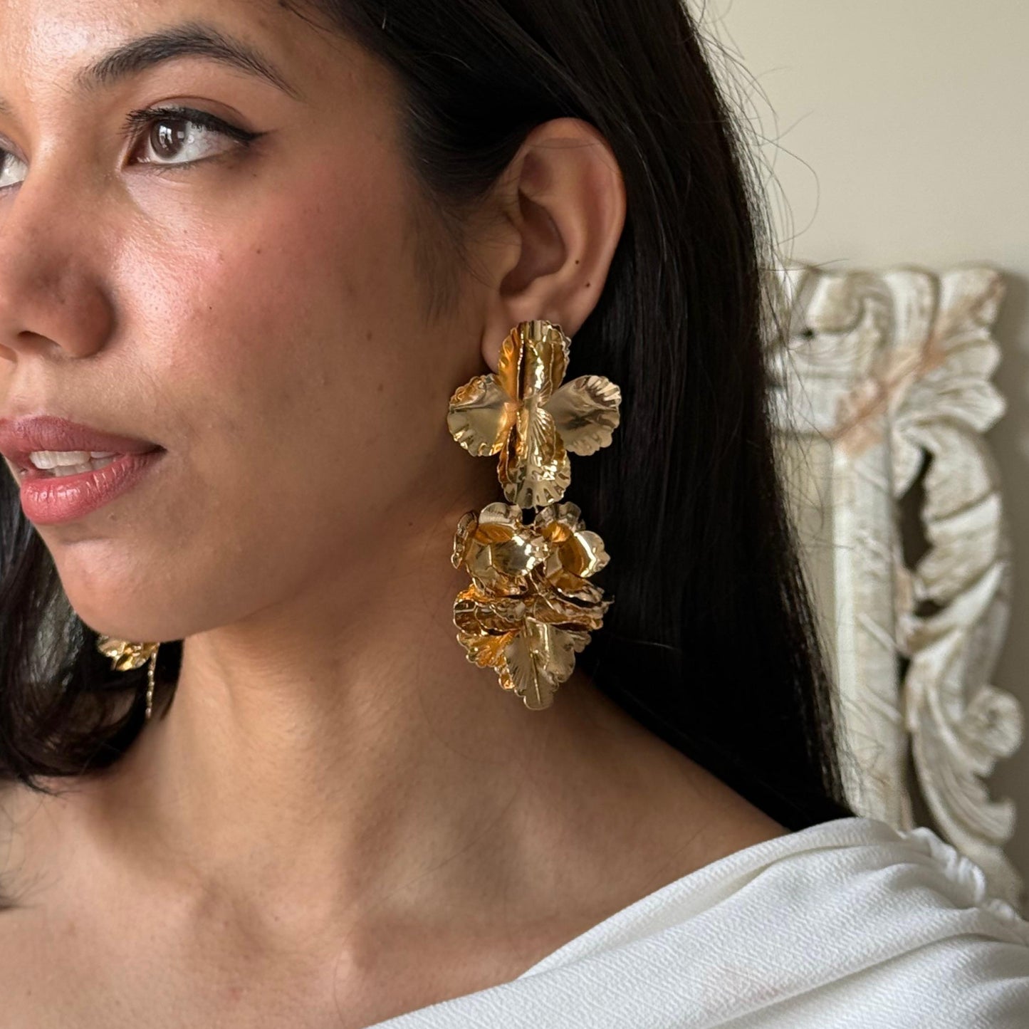 Golden Blossom Flower Metal Earring