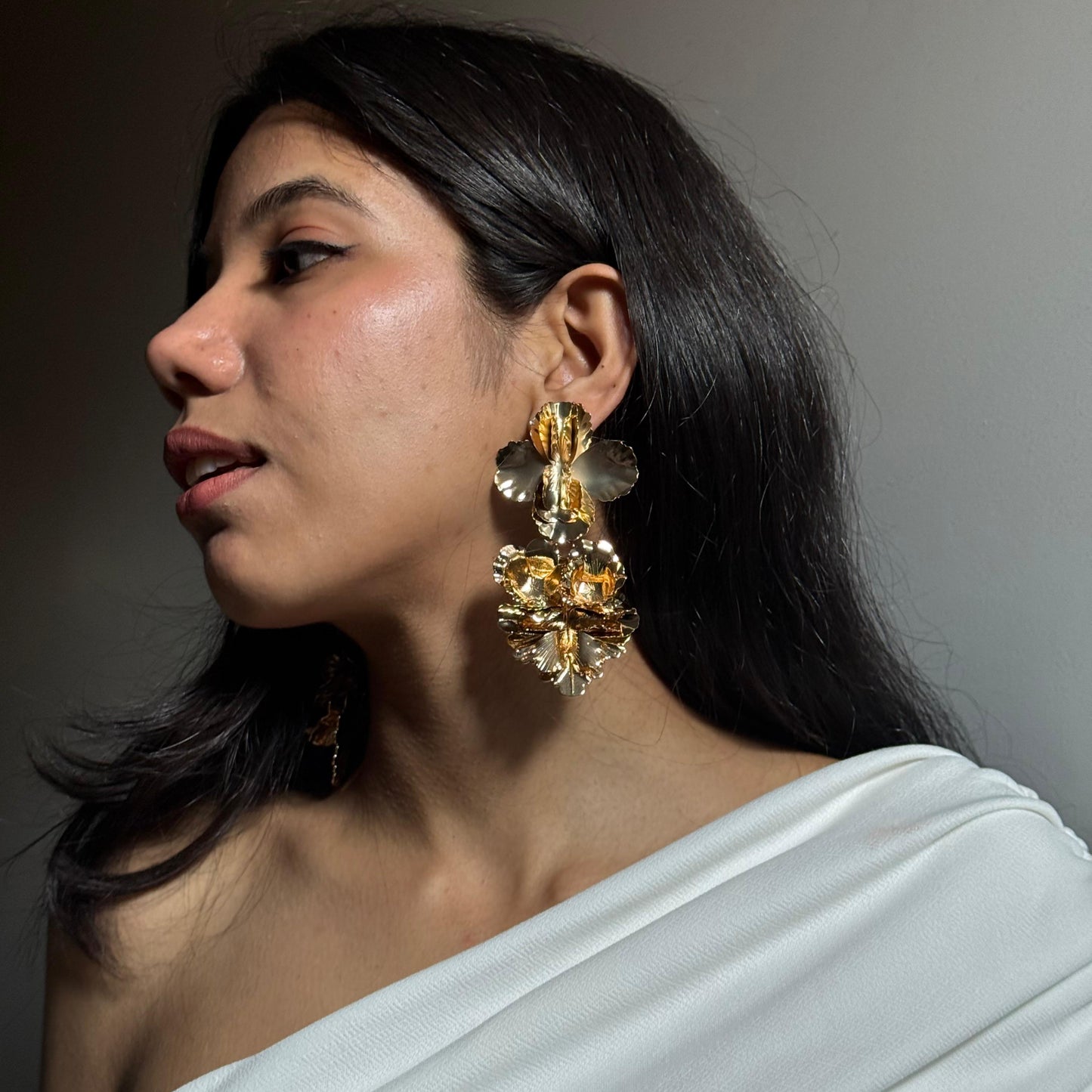 Golden Blossom Flower Metal Earring