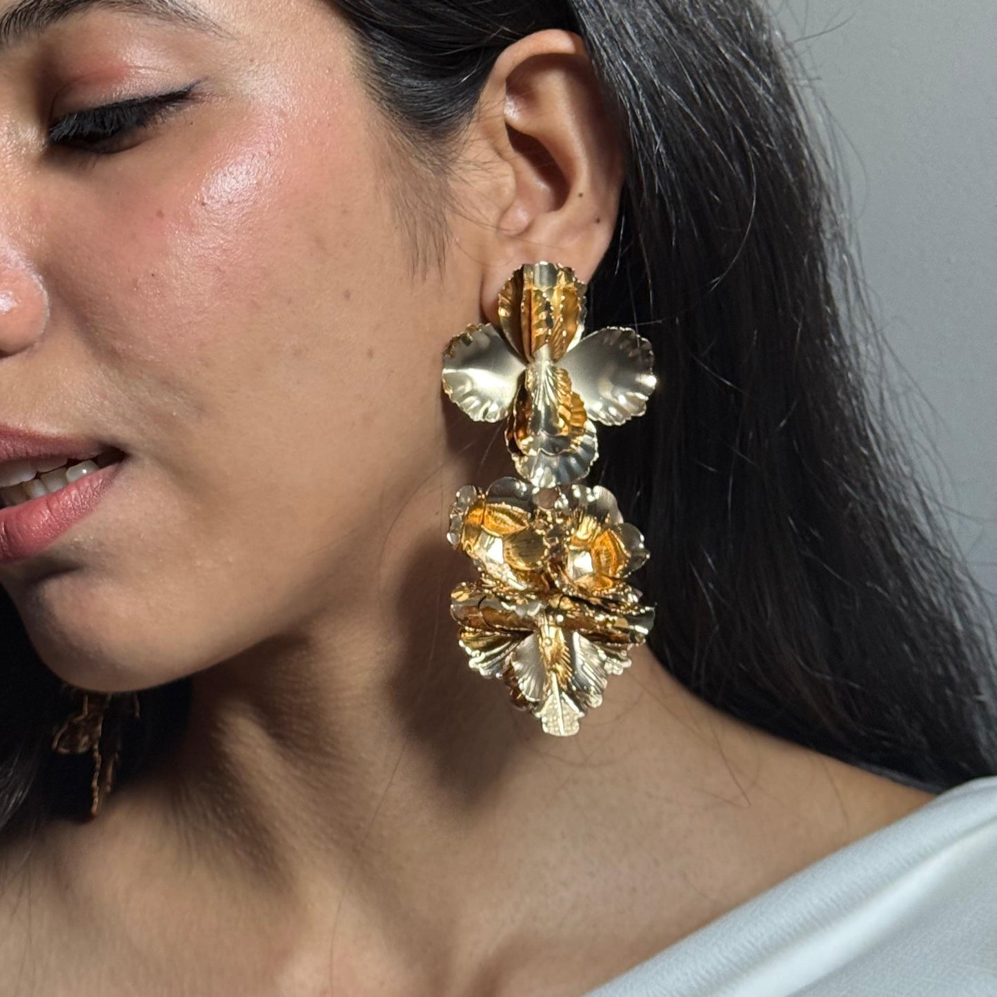 Golden Blossom Flower Metal Earring