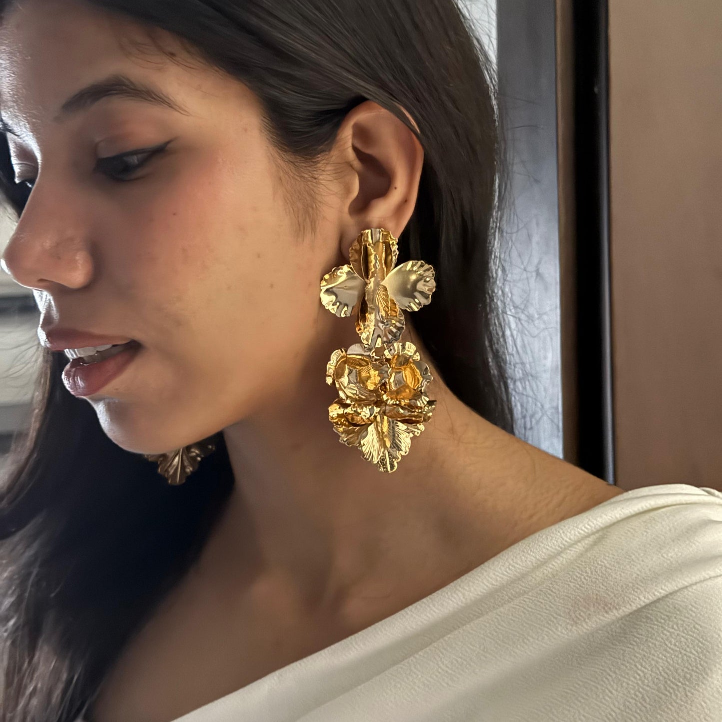 Golden Blossom Flower Metal Earring