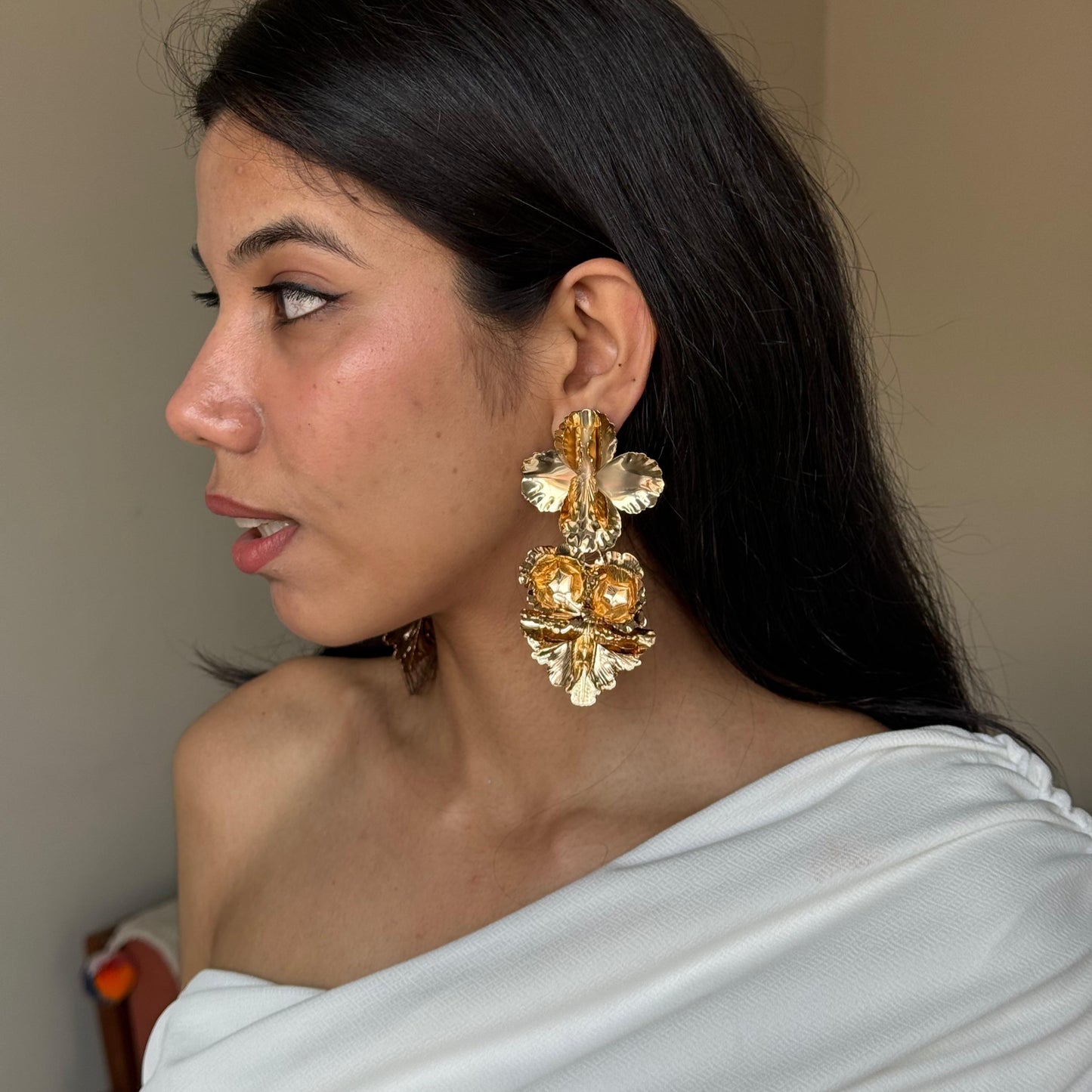 Golden Blossom Flower Metal Earring