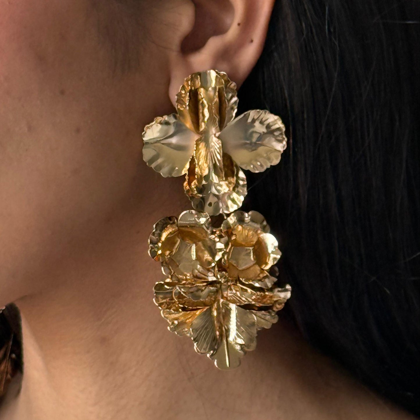Golden Blossom Flower Metal Earring