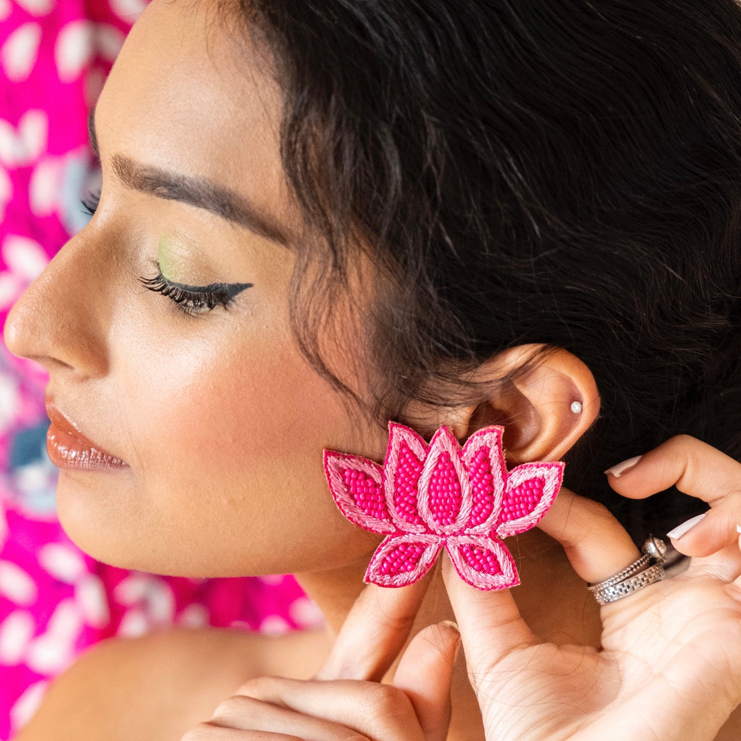 Rani Lotus Pink Handmade Beaded Earrings
