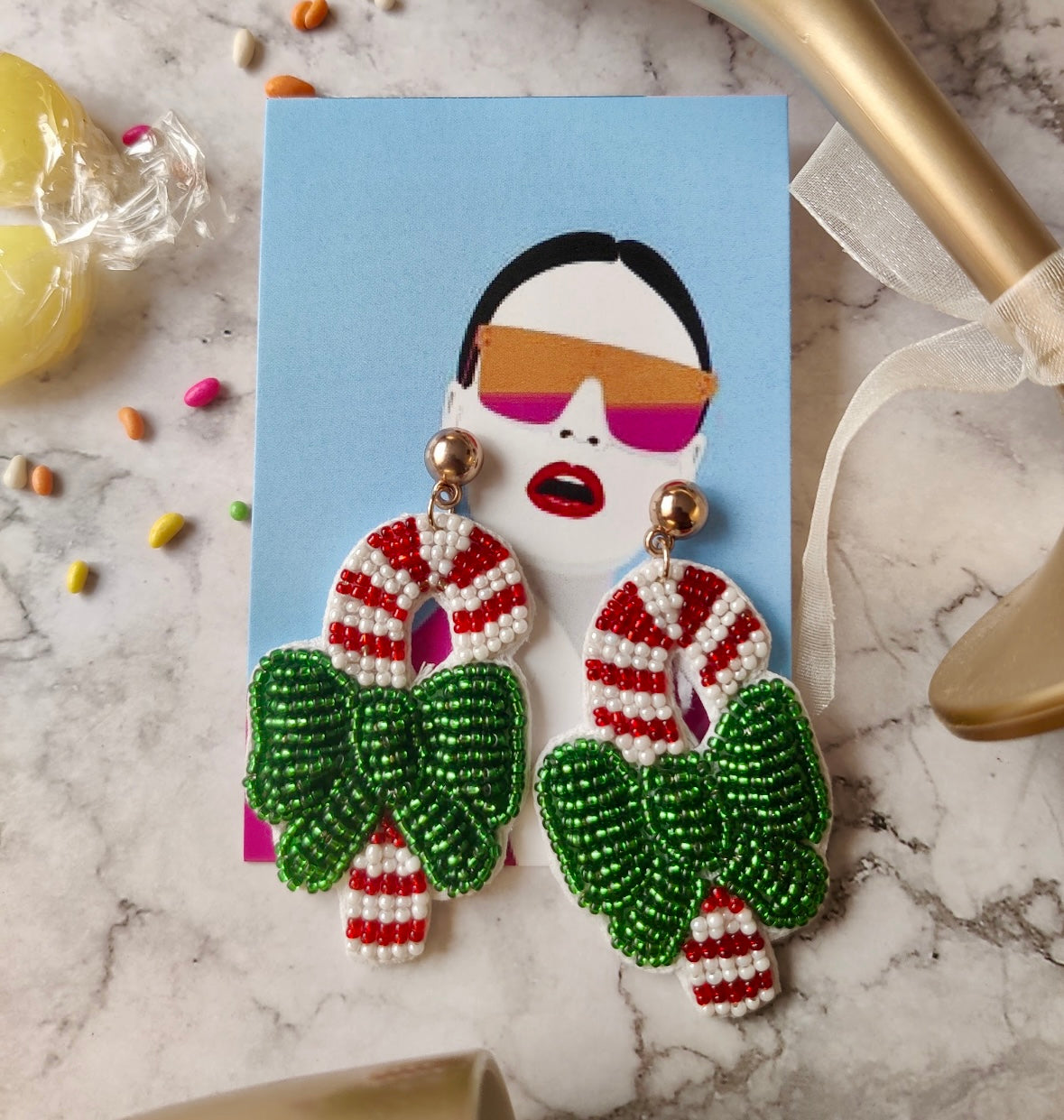 Christmas Candy Christmas Themed Beaded Earrings