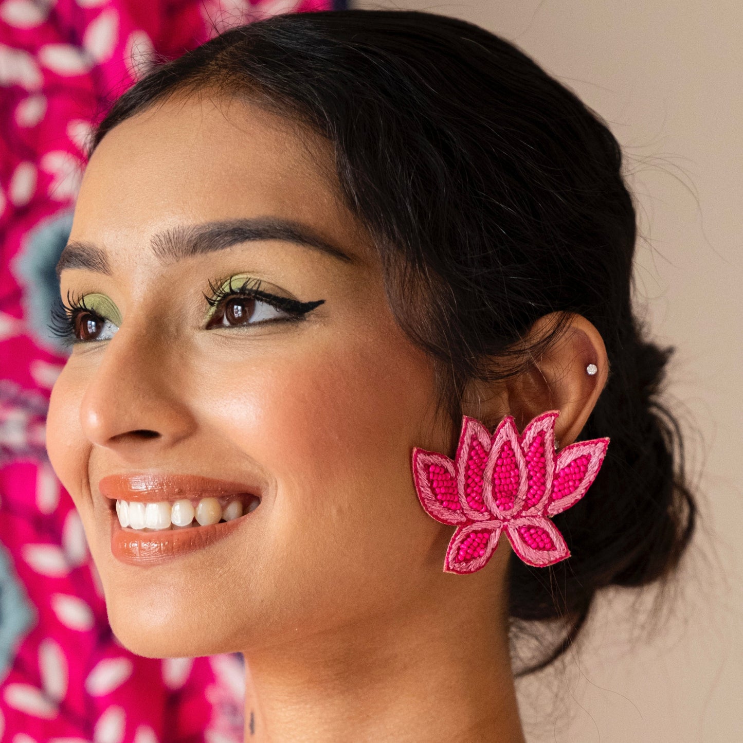 Rani Lotus Pink Handmade Beaded Earrings