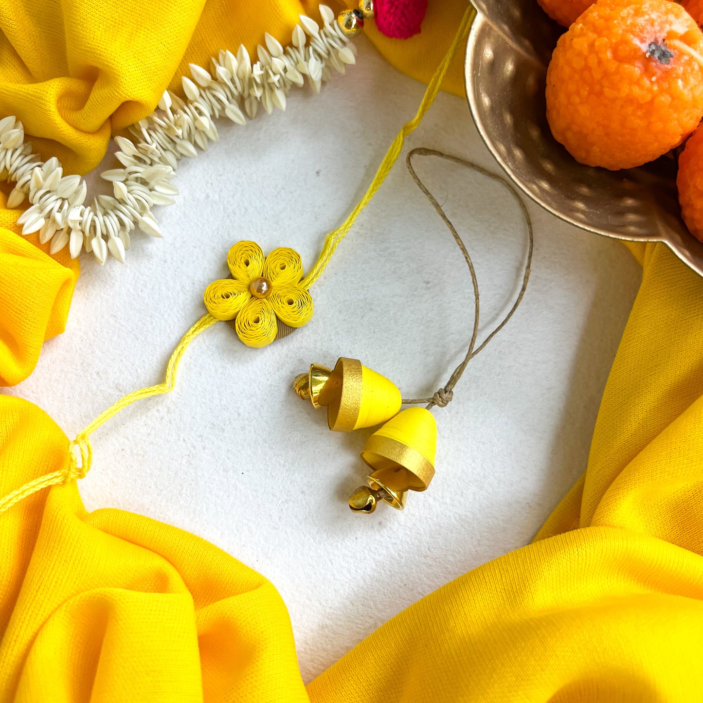 Saanjh Phool Rakhi Set- Yellow