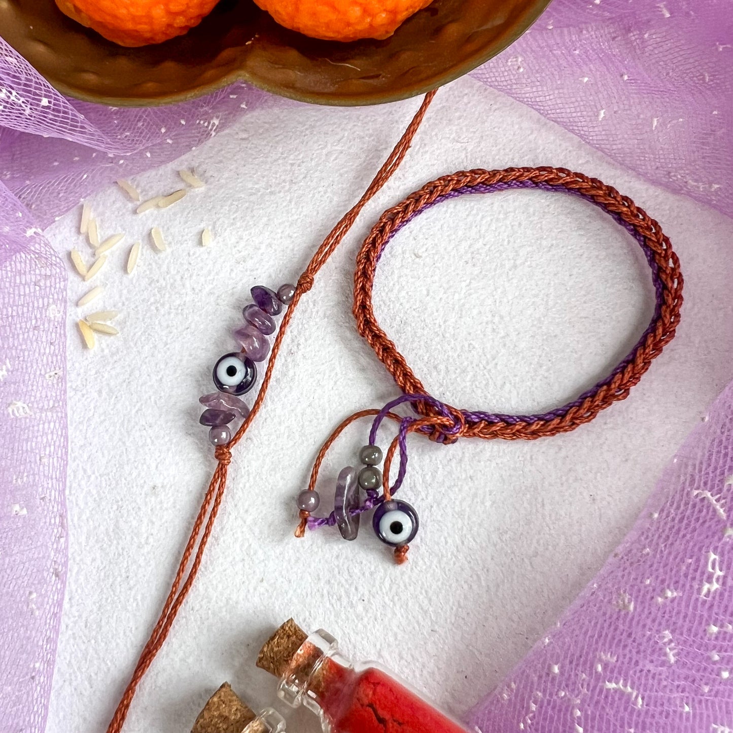 Amethyst Evil Eye Duo Rakhi & Bracelet
