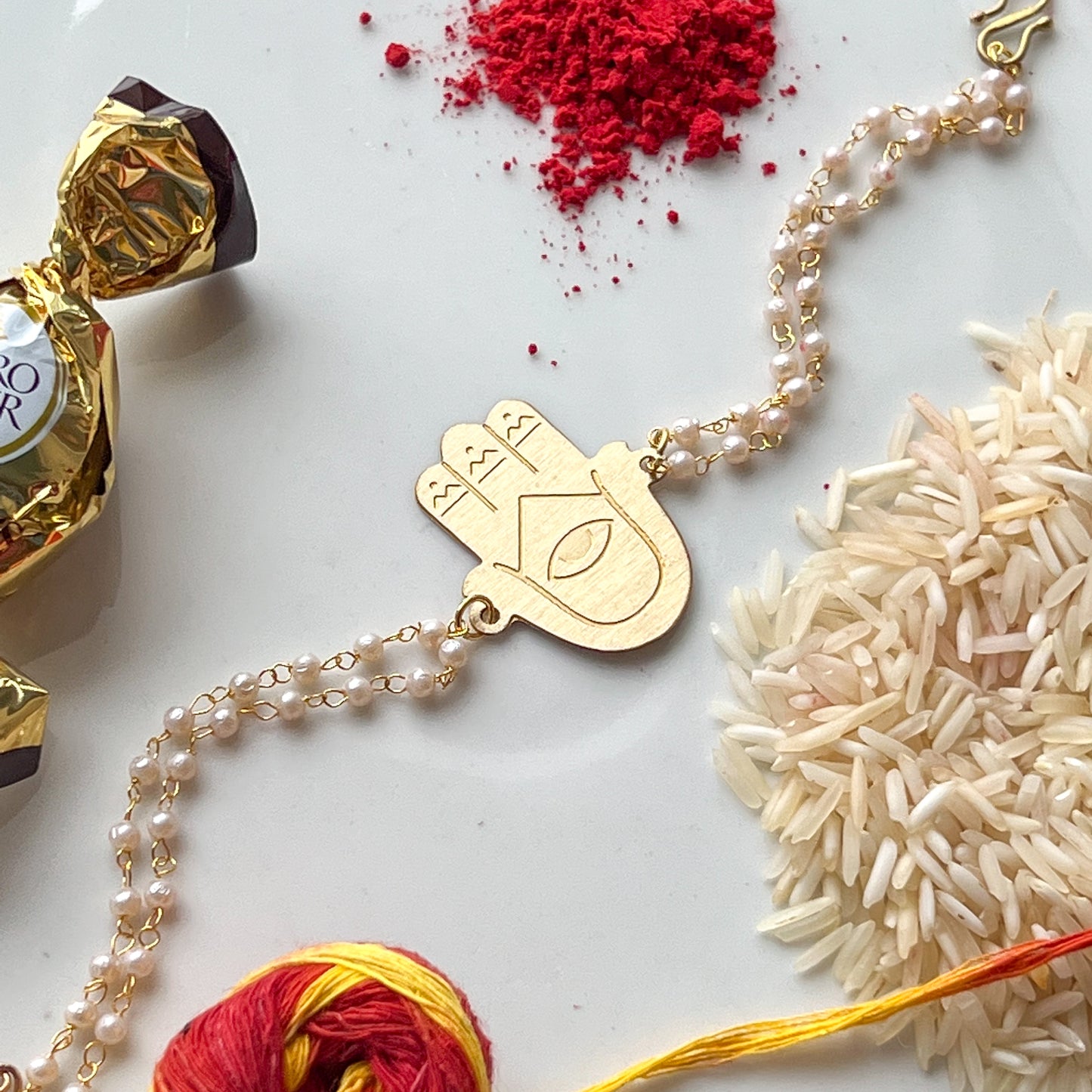 Hamsa Pearl Brass Bracelet