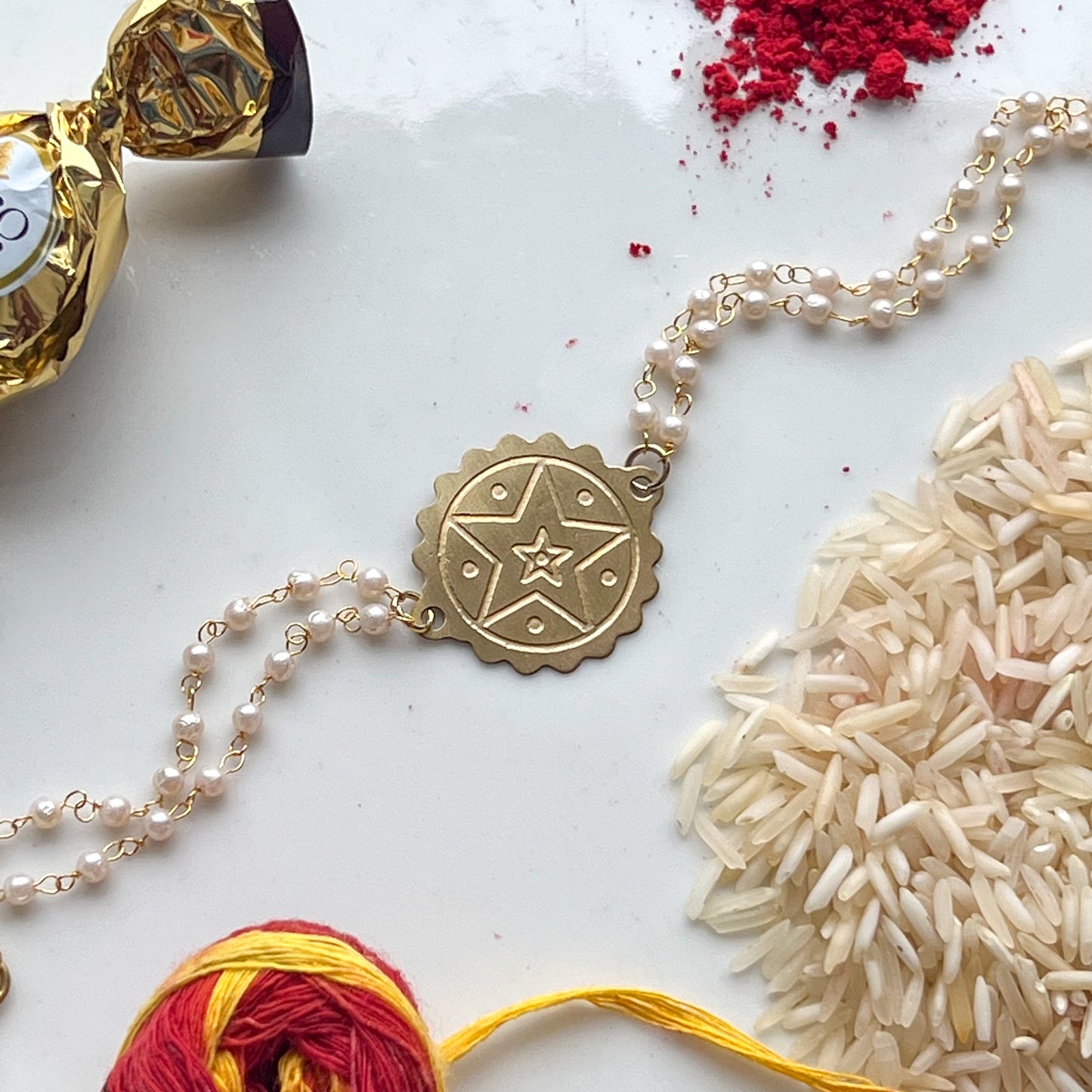 Suraj Pearl Brass Bracelet