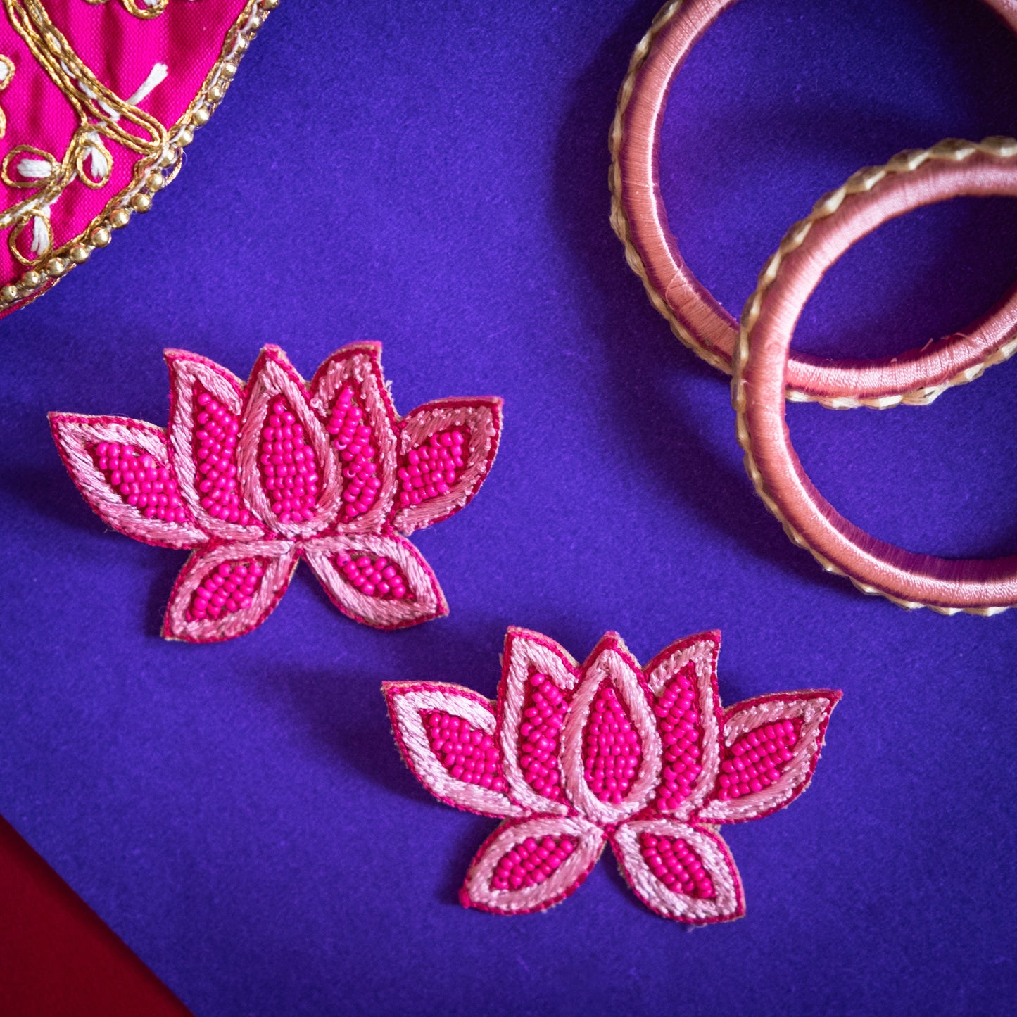 Rani Lotus Pink Handmade Beaded Earrings