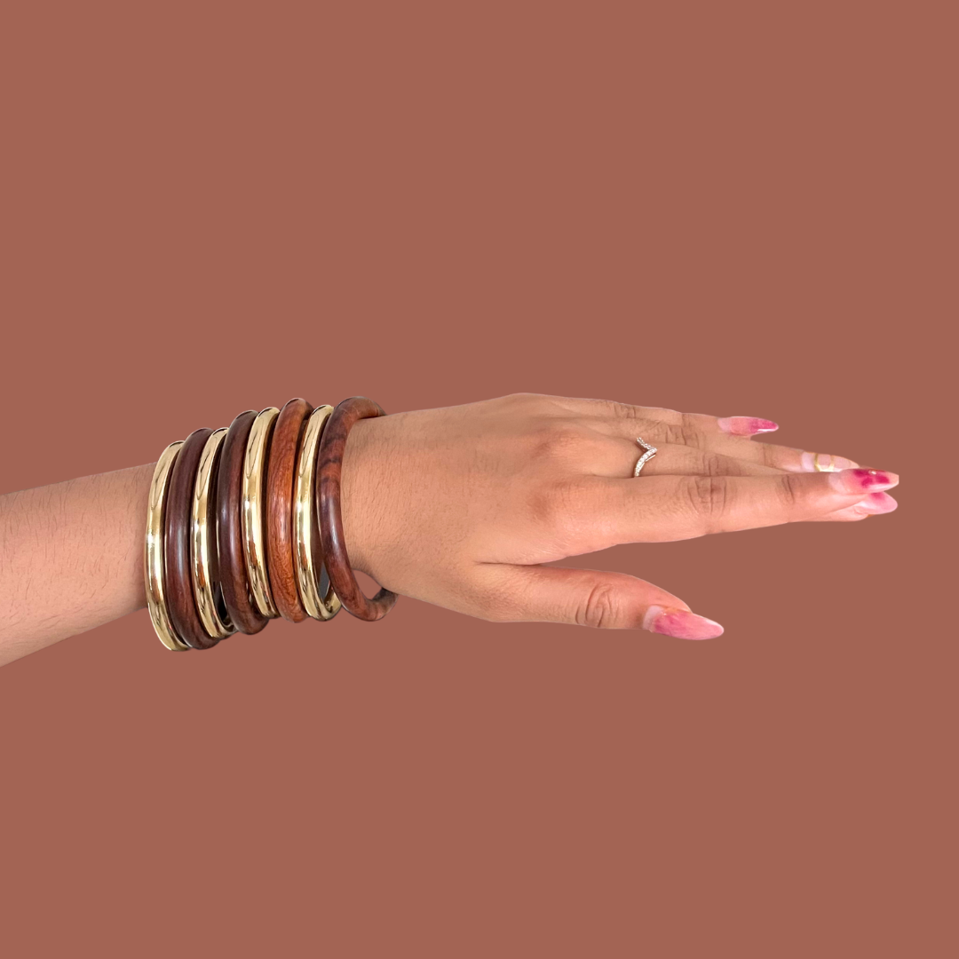 Riya Wooden and Gold Combo Set of 9