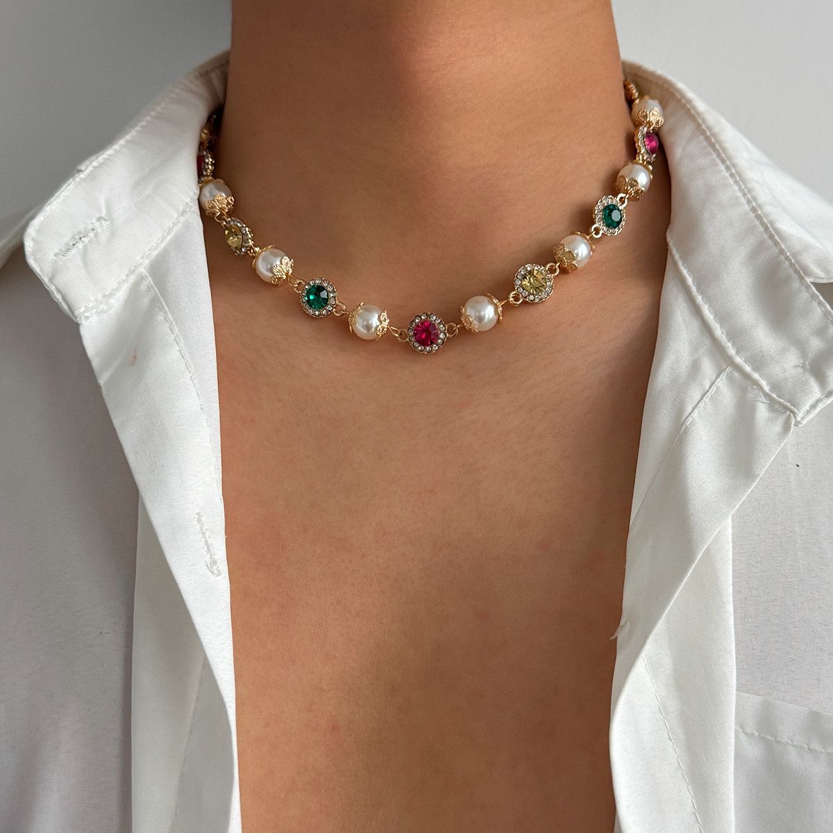 Vintage Gemstone & Pearl Choker