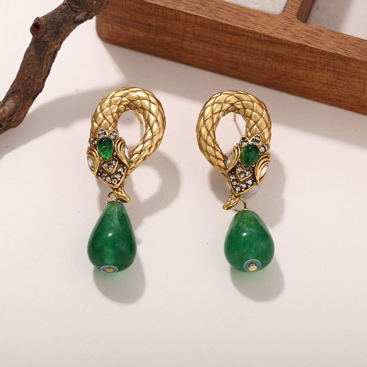Emerald Serpent Drop Earrings