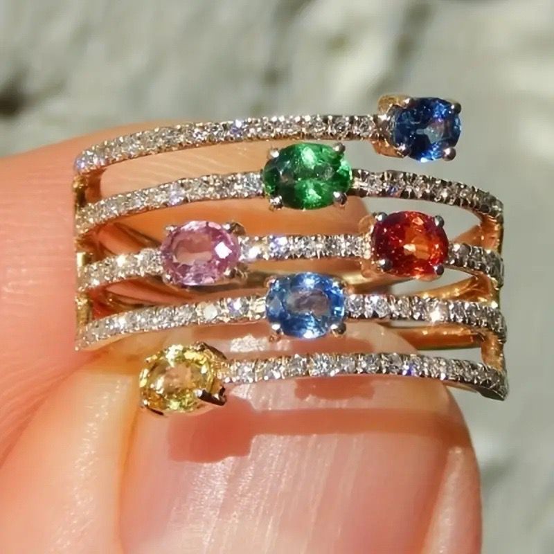 Spiral Multi-Gem Ring