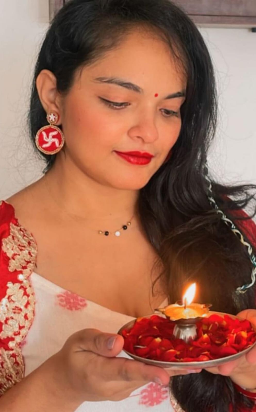 Swasti Handmade Beaded Red Earrings