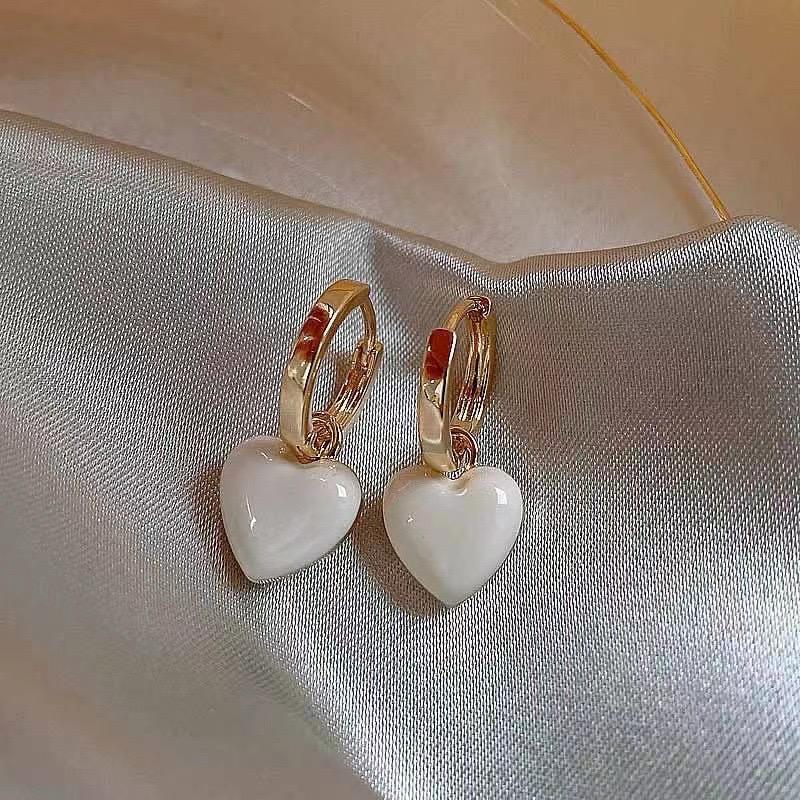 White Heart Drop Hoops