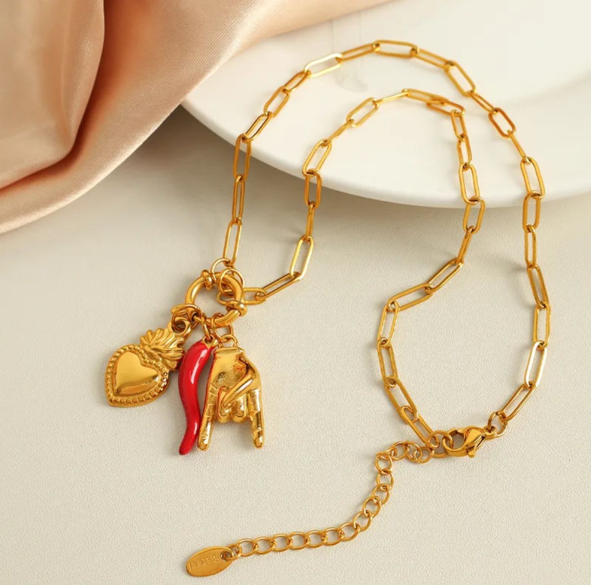 Lucky Metal Charms 18K Gold Plated Necklace