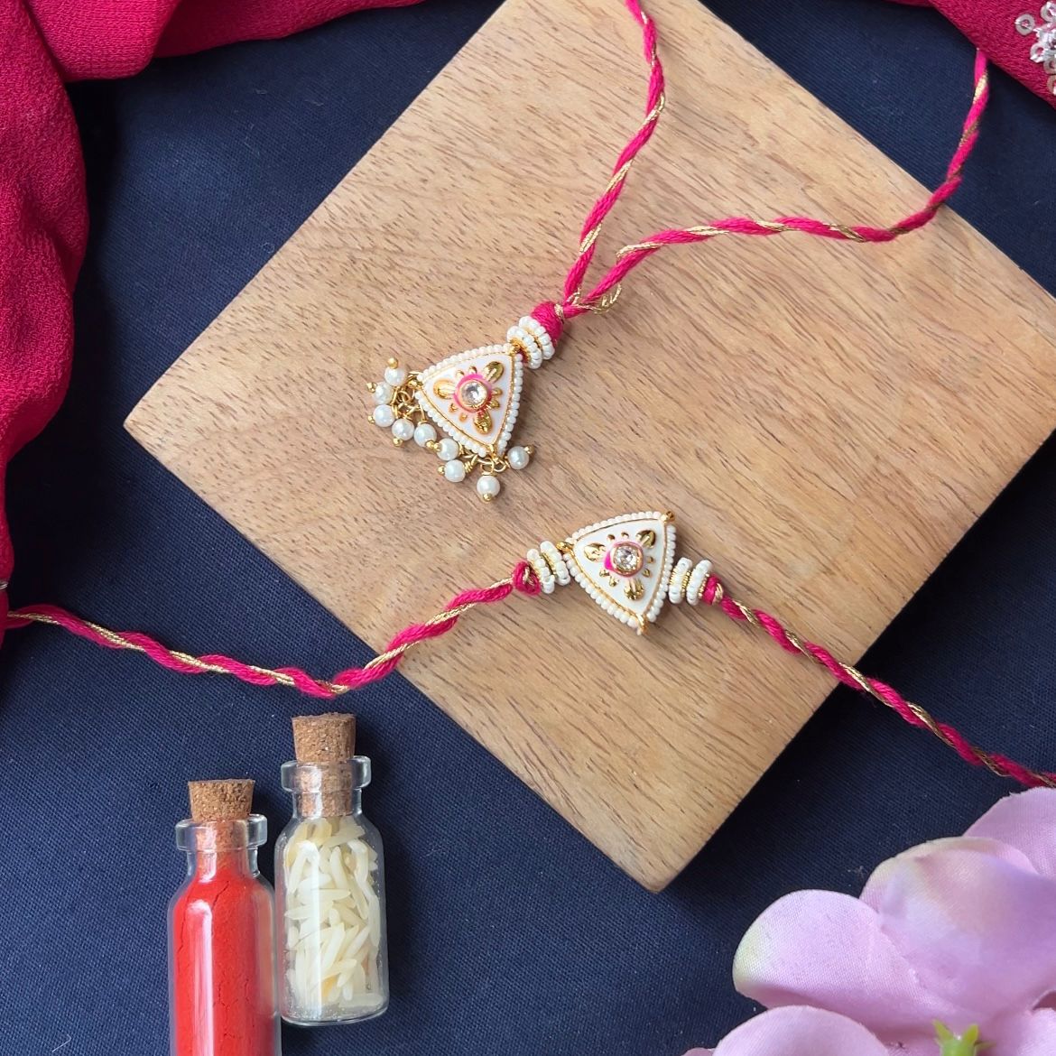 Gul Kundan Rakhi & Lumba Set