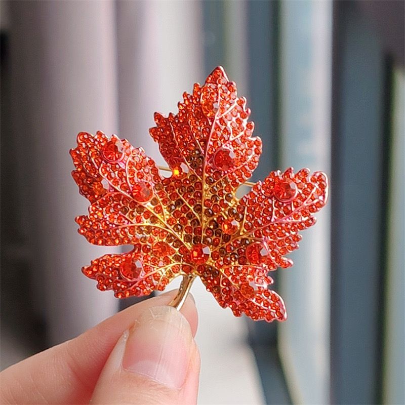 Autumn Leaf Rhinestone Brooch