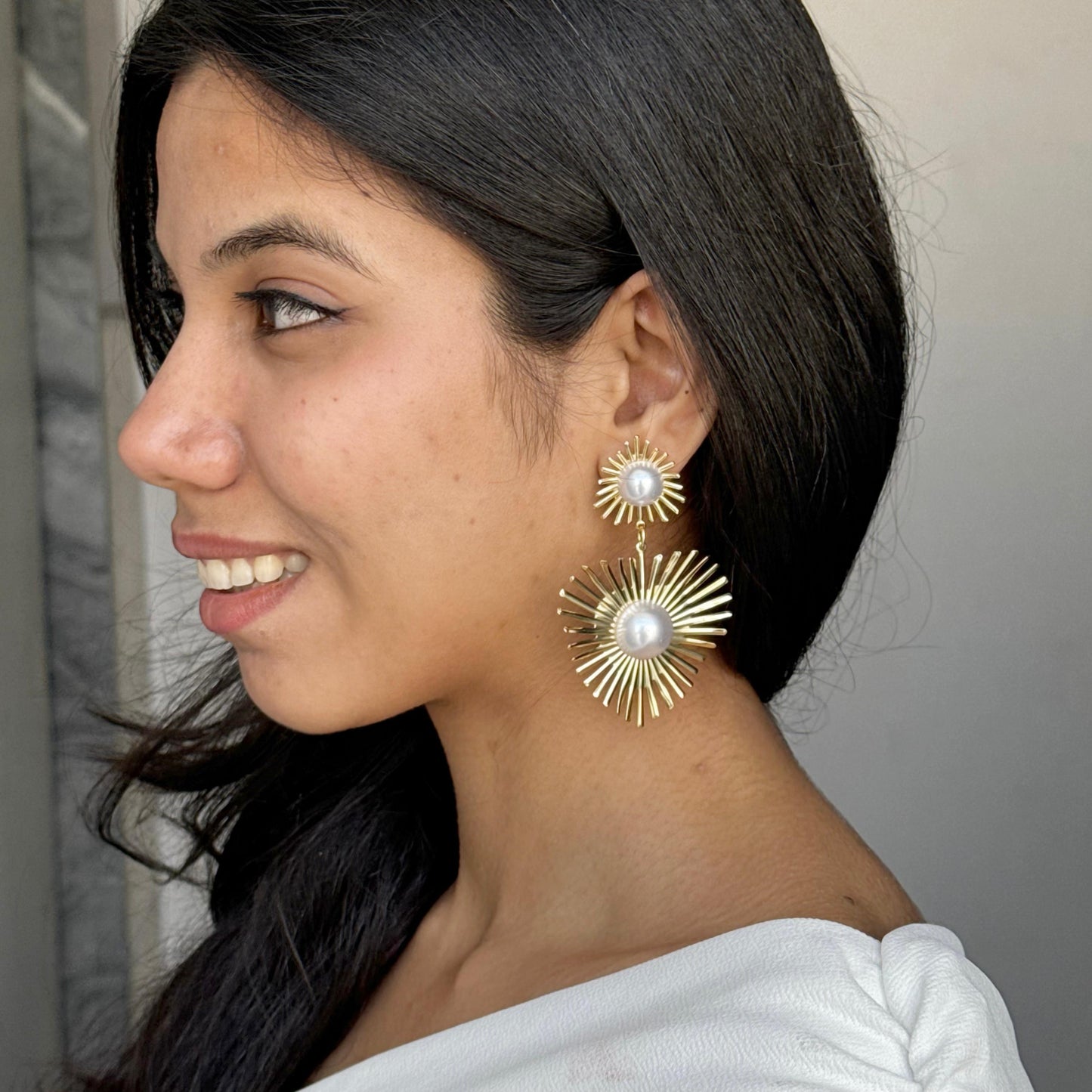 Gold Pearl Heart Earrings