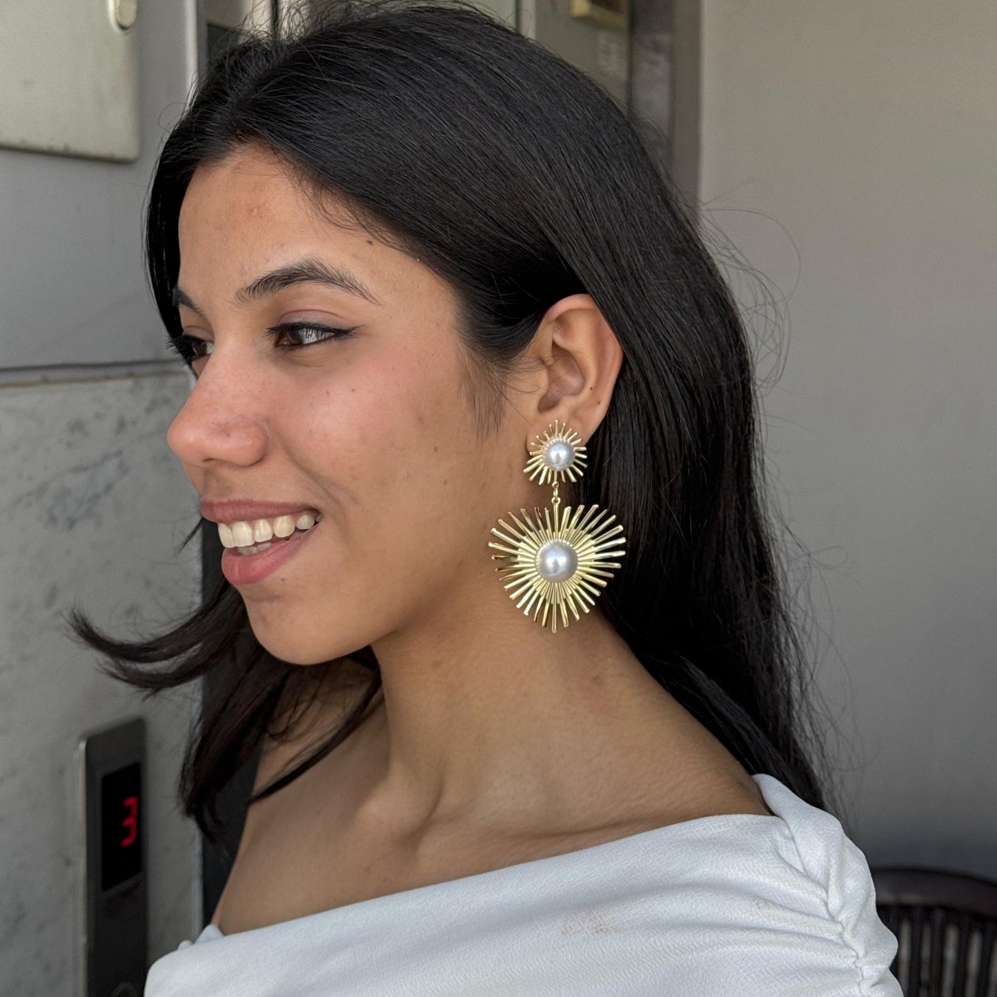 Gold Pearl Heart Earrings