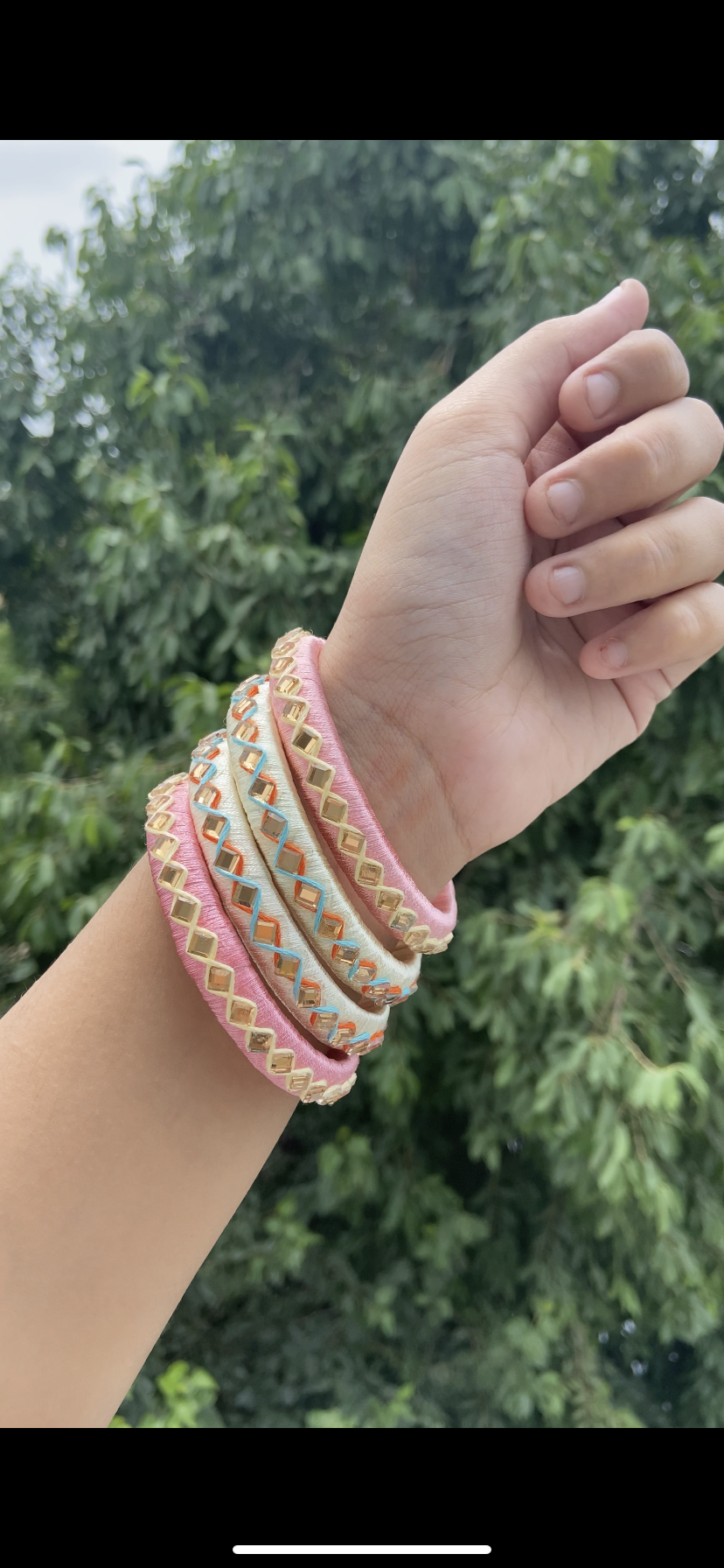 Bangle Combo 28 (Light Pink - Cream; Thread Mirror)