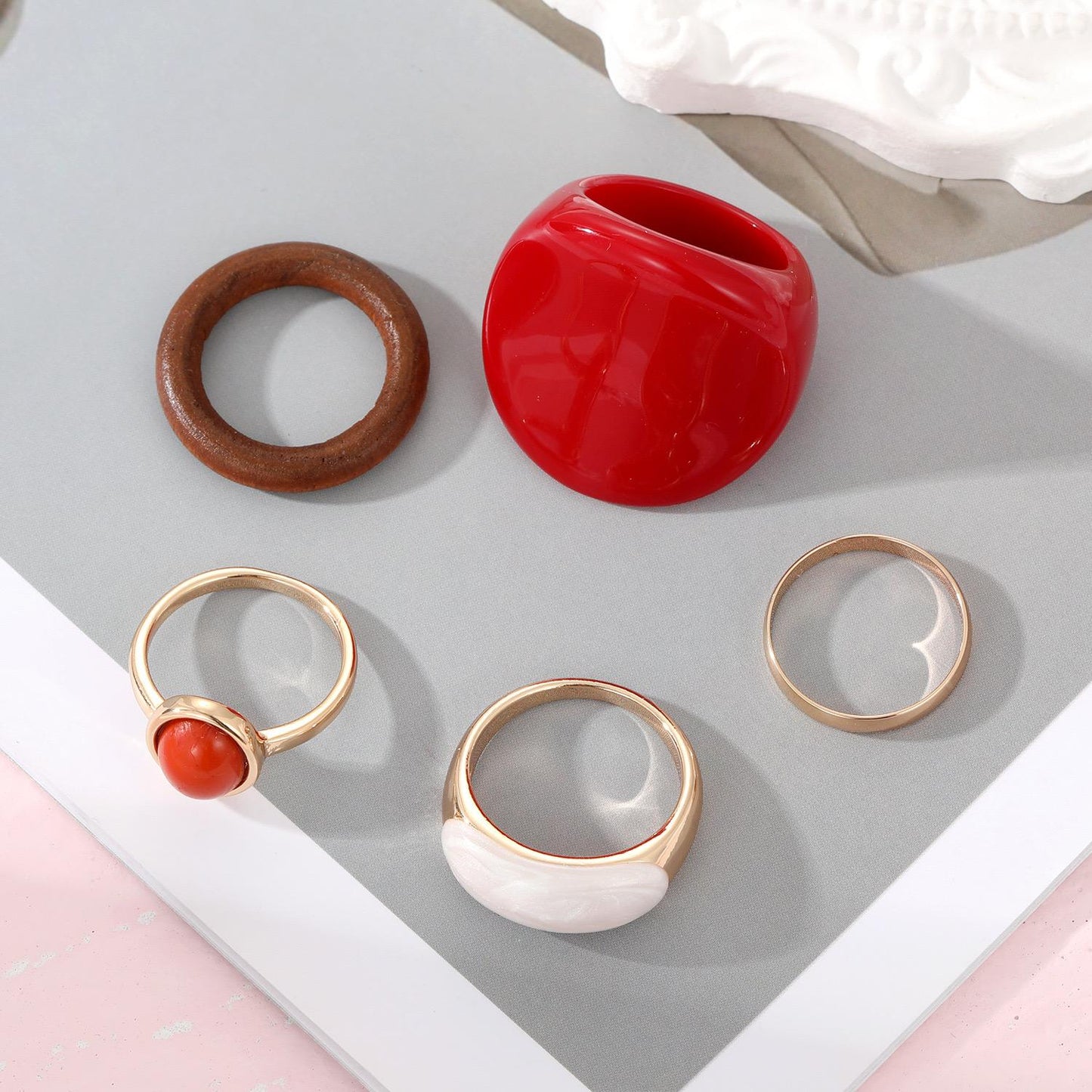 Rose Rush Resin Rings Set of 5