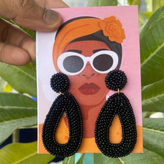 Tear Drop - Raven Handmade Beaded Earrings