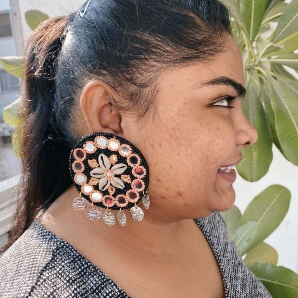 Roohi Black Mirror Handmade Beaded Earrings