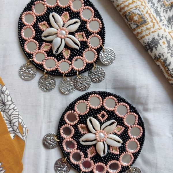 Roohi Black Mirror Handmade Beaded Earrings
