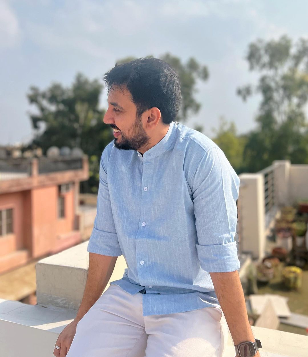 Blue Solid Mens Shirt
