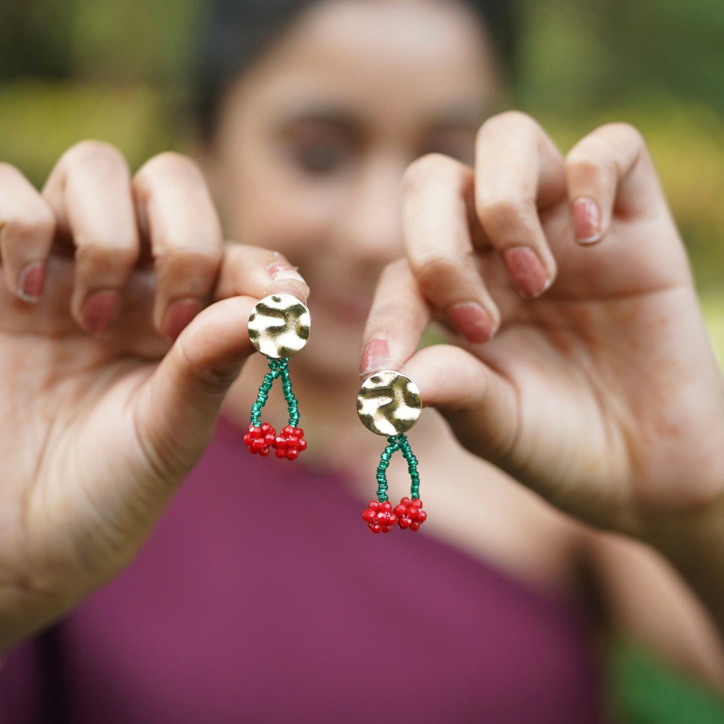 Cherry Blossom Handmade Beaded Earrings