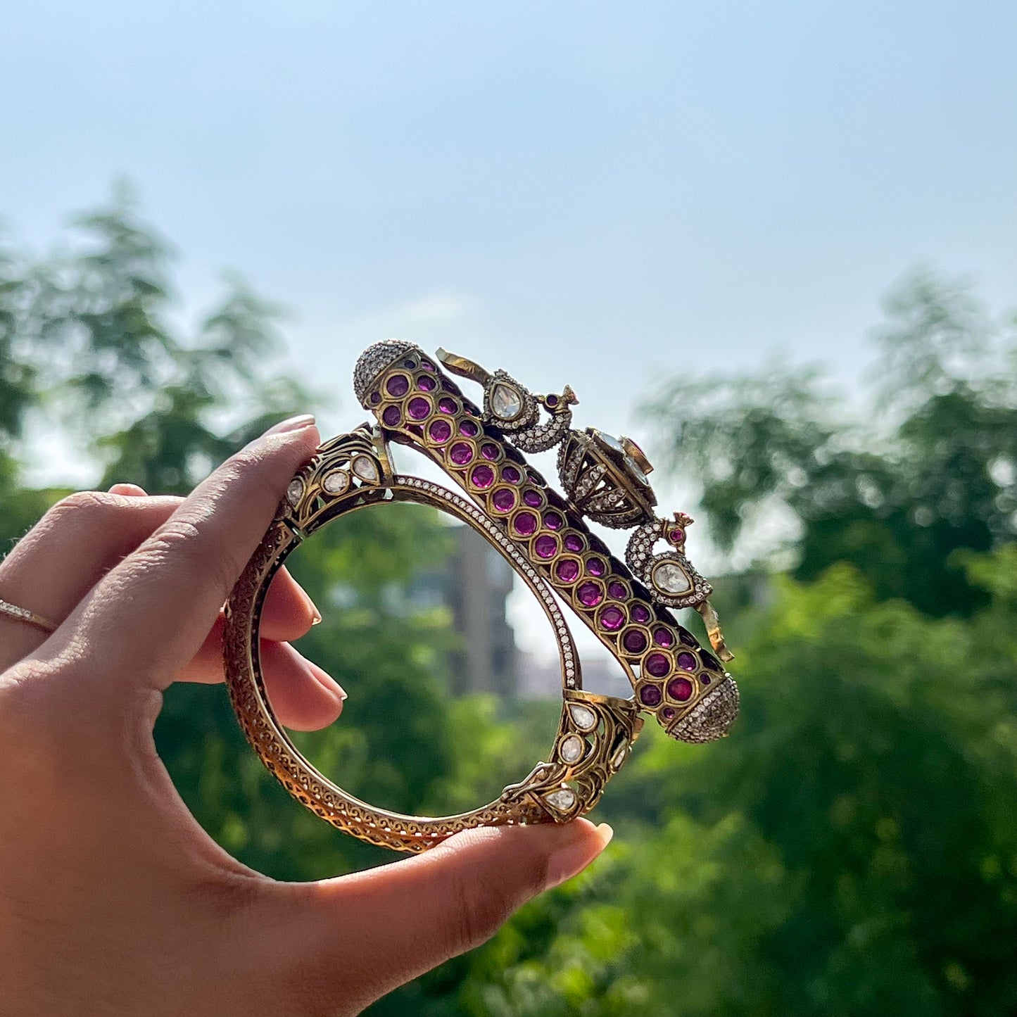 Royal Peacock Handcrafted Kundan Kada