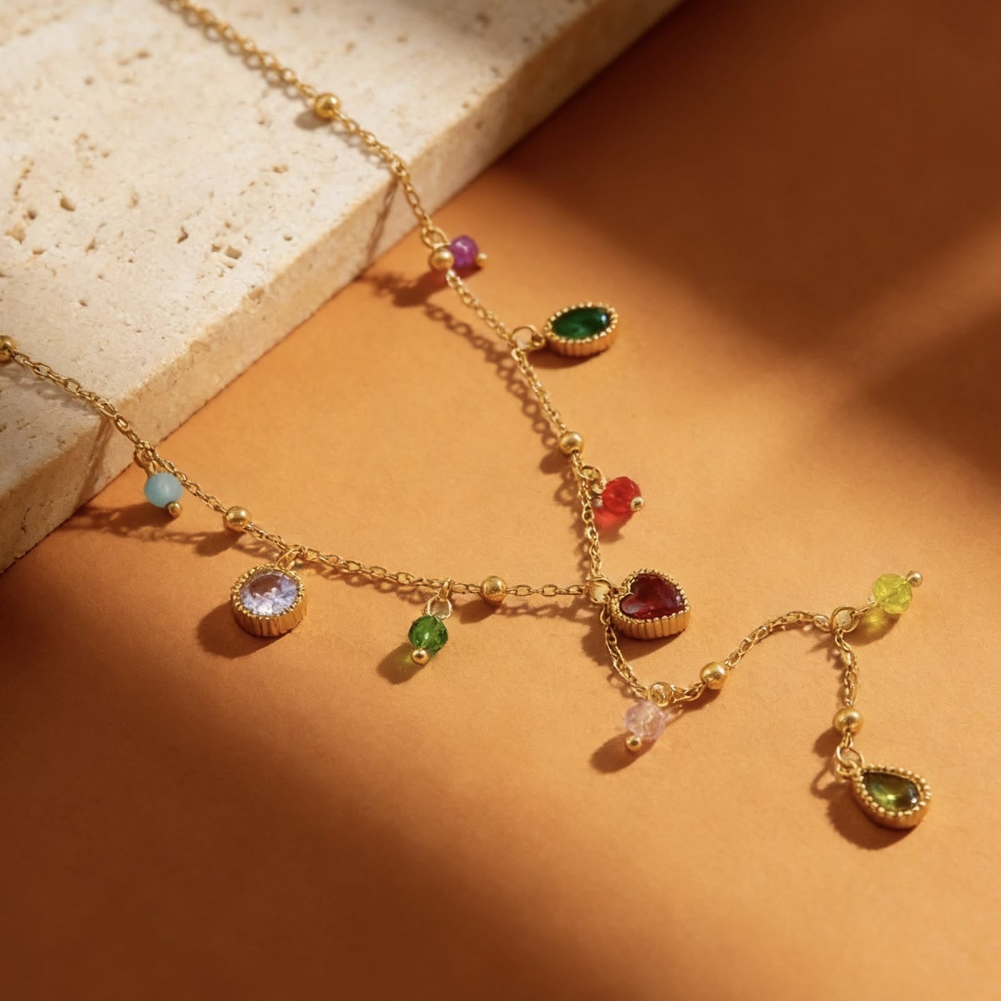 Multi Stone Charm Y Necklace