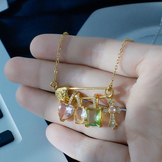 Charm Safety Pin Necklace