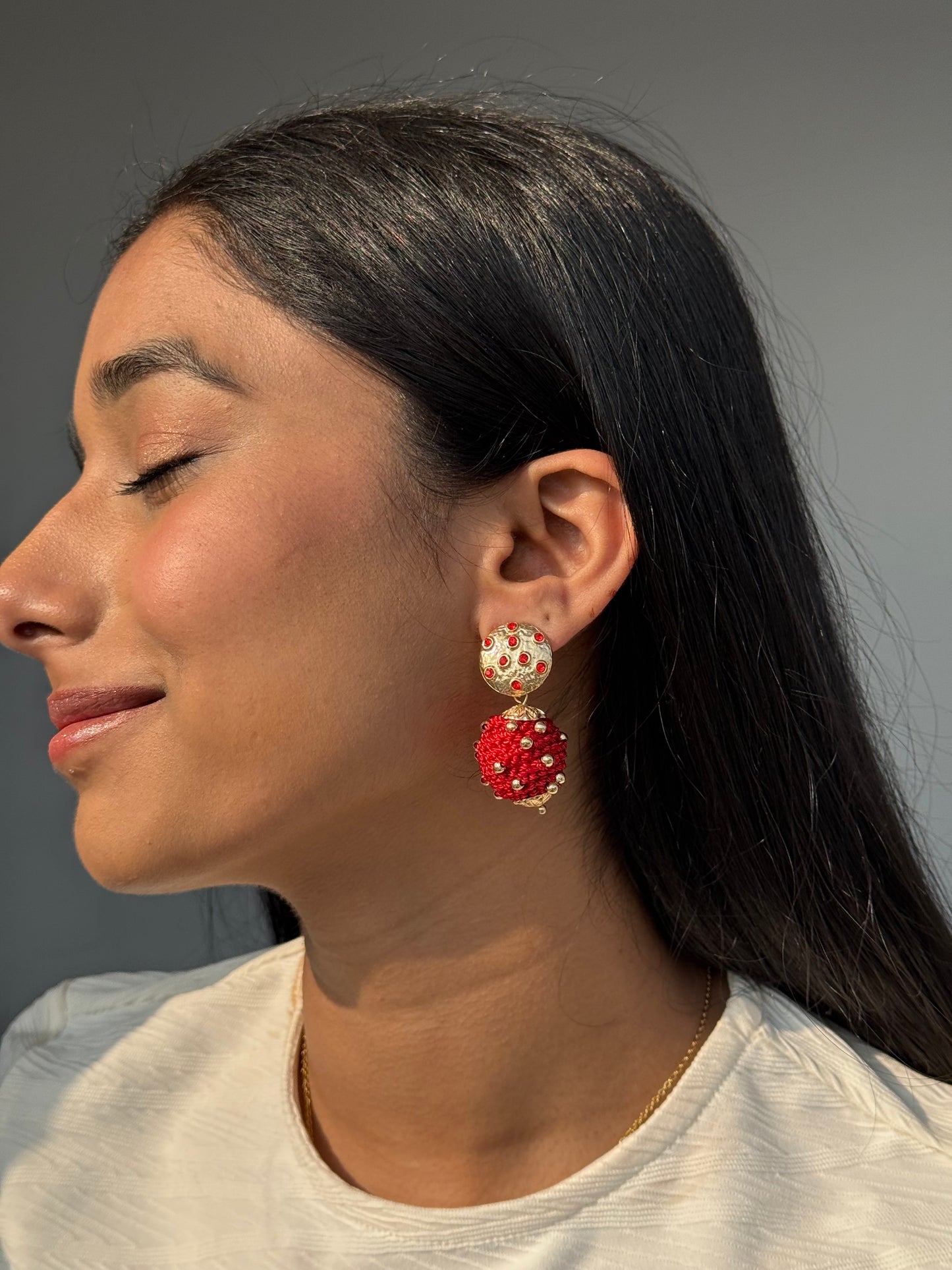 Helen Red+Gold Drop Earring