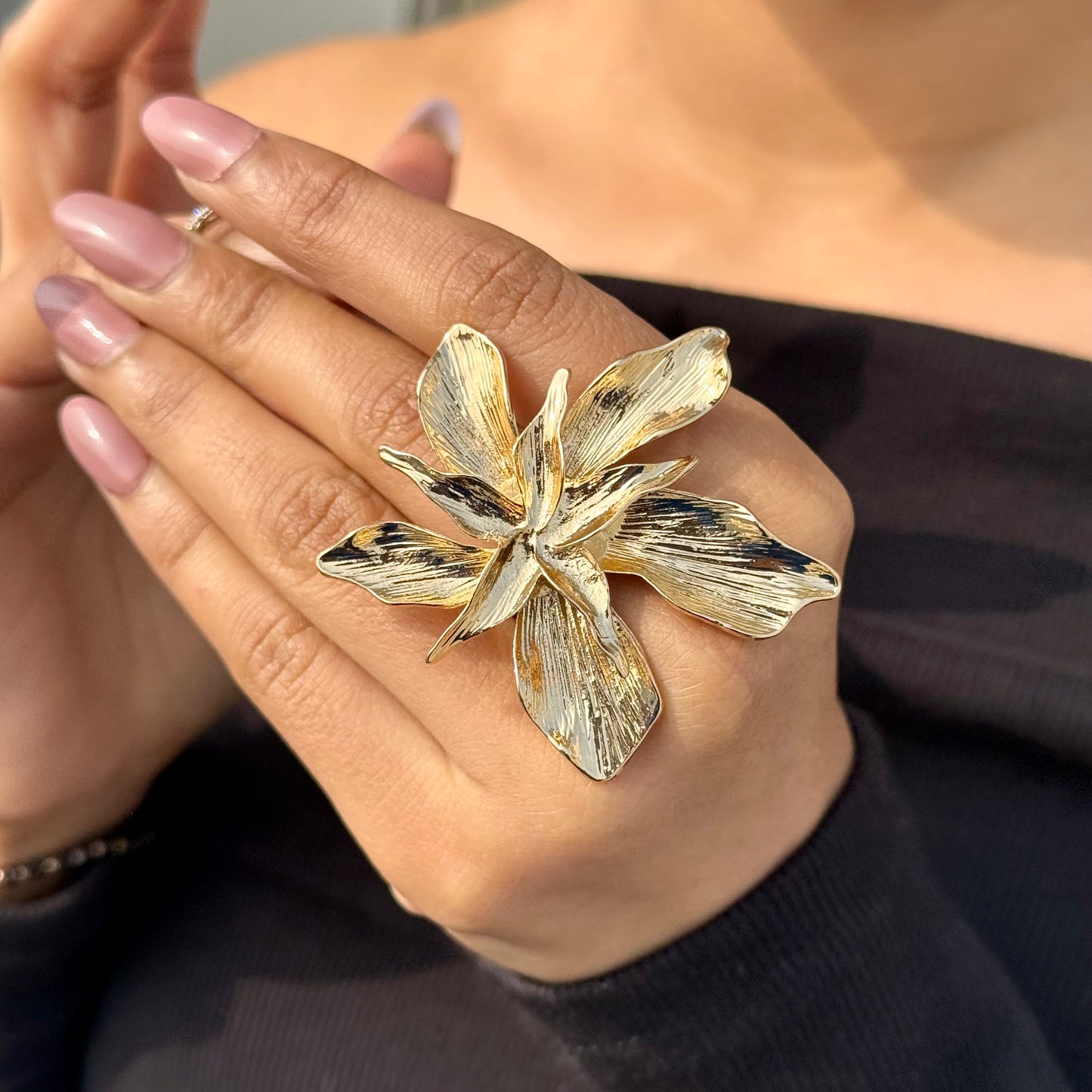 Romania Statement Flower Gold Combo ( Earring+Ring)