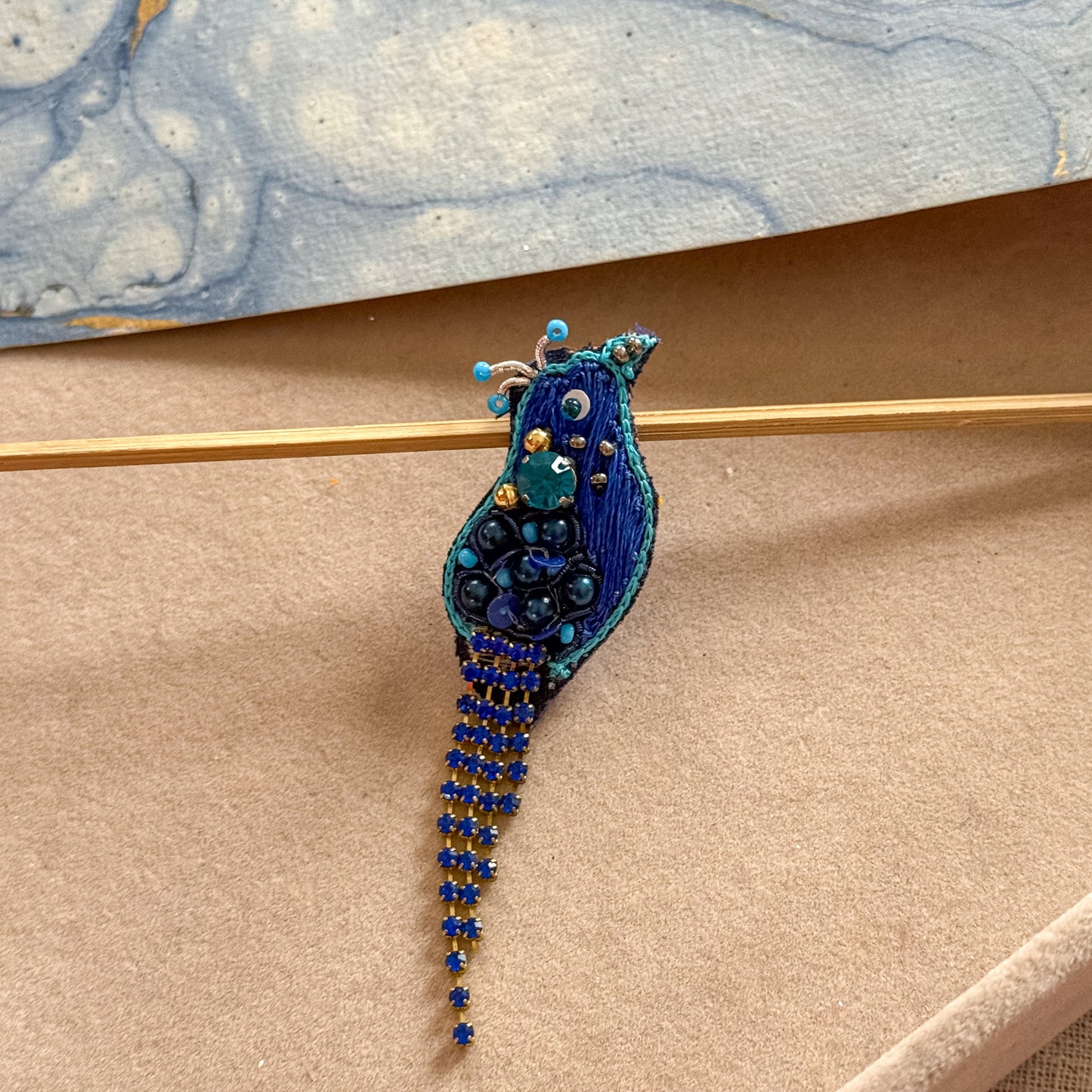 Blue Bird Handmade Beaded Brooch