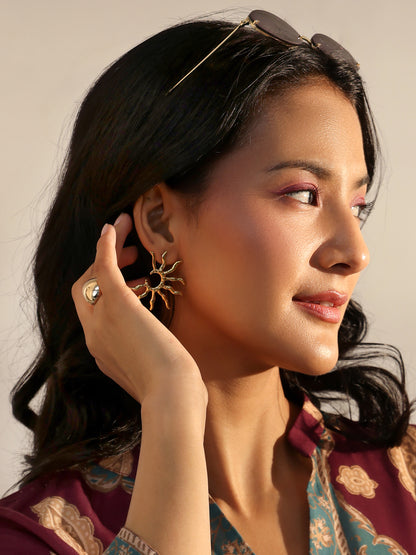 Golden Sunburst Statement Earrings