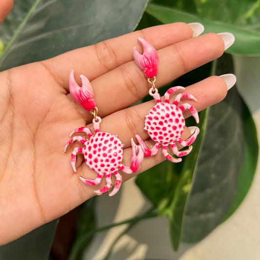 Coral Crab Statement Earrings
