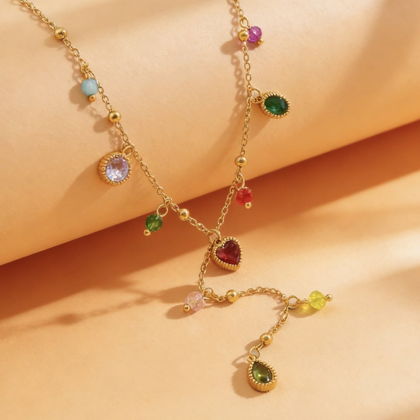 Multi Stone Charm Y Necklace