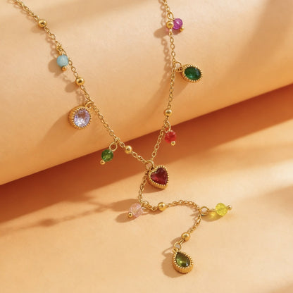 Multi Stone Charm Y Necklace