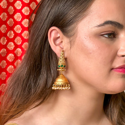 Sugandha Green Temple Earrings