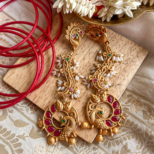 Rasika Red Temple Earrings