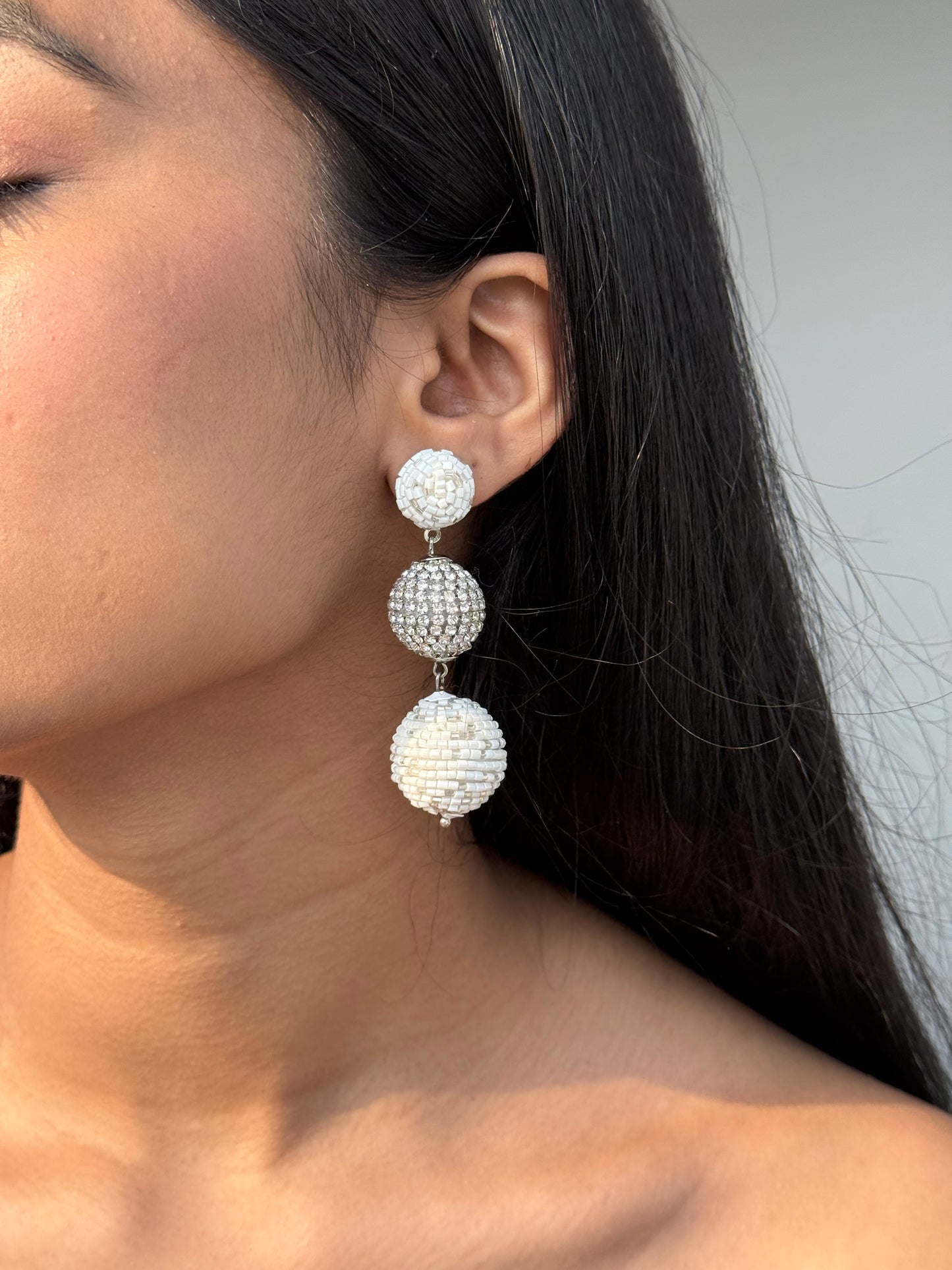 Noor White Drop Party Wear Earrings