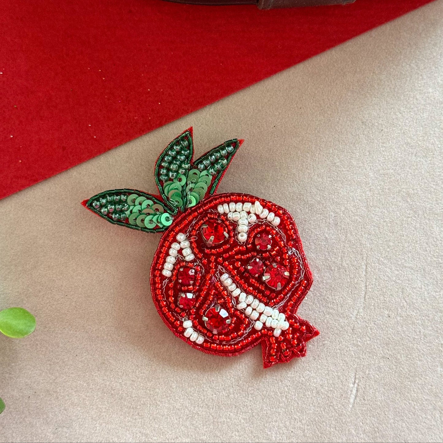 Pomegranate Handmade Beaded Brooch
